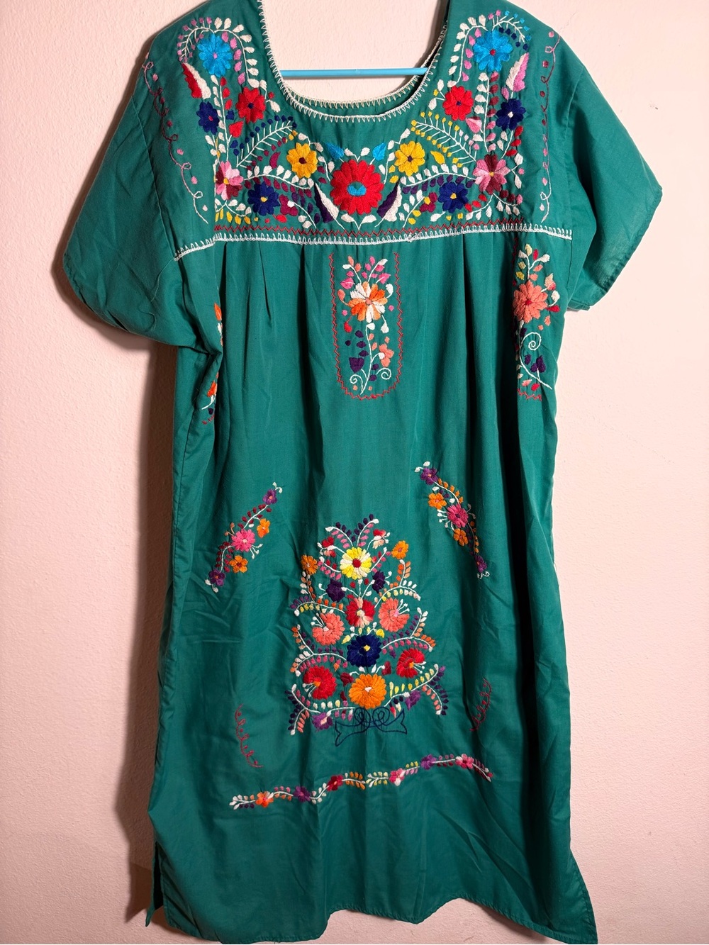 Green Embroidered Maxi Dress with Colorful Floral Detail